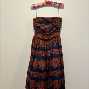 Chic Strapless Dress in Navy and Orange
